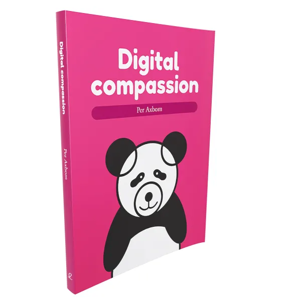 The book Digital Compassion by Per Axbom: a pink cover with a black-and-white panda.
