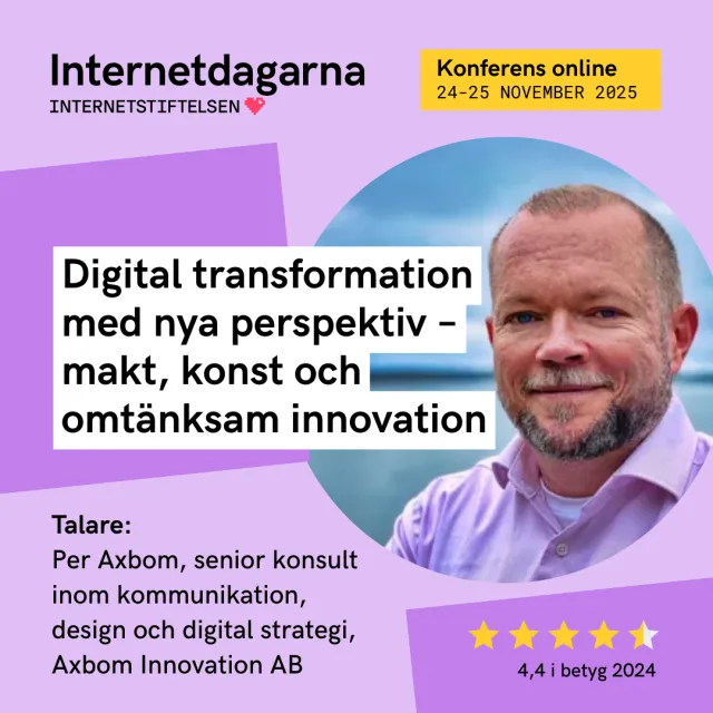 Banner promoting Per Axbom’s lecture "Digital Transformation with New Perspectives – Power, Art, and Caring Innovation"