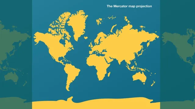 Slide: The Mercator projection: The familiar world map in the Mercator projection – the starting point for asking how much we can trust the maps we use.
