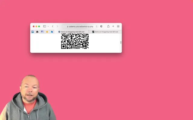 Small window: the code doesn’t fit: A shrunken browser window, as a screen reader user might have without knowing it. The QR code is too big for the window and only part of it is visible.