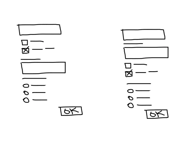Slide: Web forms: Two hand-drawn web forms side by side – one of the form examples in the talk.