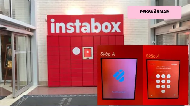 Slide: Touch screens: A wall of red parcel lockers with touch screens – an example of the problem with touch screens.