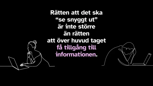 Slide: The right to access: “The right for it to ‘look nice’ is no greater than the right to have access to the information at all.”