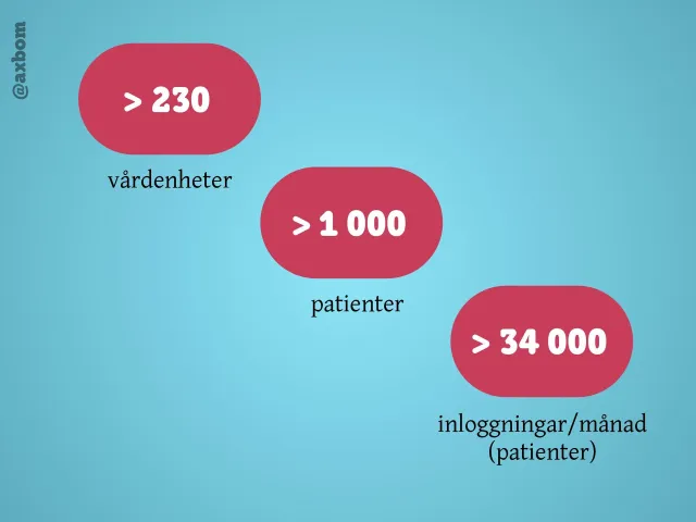 Resultatet hösten 2016: Tre röda bubblor: mer än 230 vårdenheter, mer än 1 000 patienter och mer än 34 000 inloggningar i månaden (patienter).